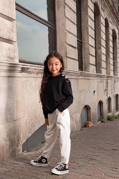 for you kids 2-Piece Ecru Gabardine Trousers Set with Shoulder Buttons