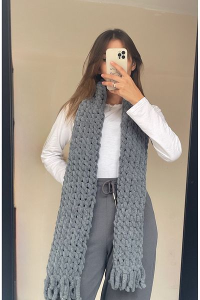 Alize Puffy Eșarfă umflată tricotată manual Twist Model - Gri închis