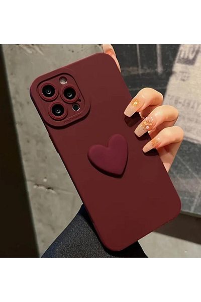 Burroe Atalier Iphone 14 promax burgundy heart lens protected soft silicone phone case