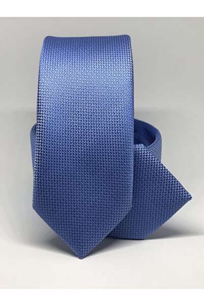 Kravat Gezegeni Mavi Renk Slim Fit Oxford Kuş Gözü Desen Kravat