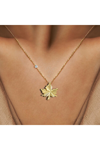 Demas Gold Pırlantalı 14 Ayar Altın Kalemli Yaprak Kolye