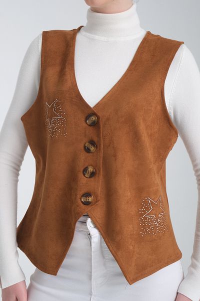 Wissi Life Scuba Suede V-Neck Stone Tan Vest