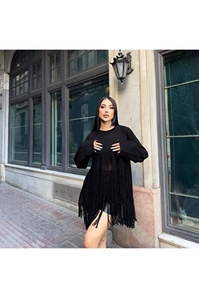 Cistern İstanbul Pulover alb de damă, cu decolteu rotund, cu ciucuri