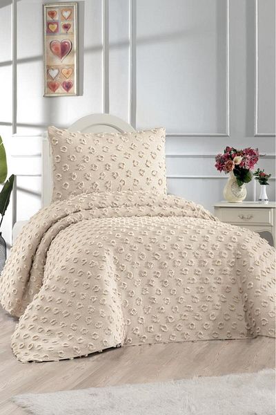 Çeyiz Diyarı Beige Color Single Dowry Land Conical Pique Set - 2 Pieces