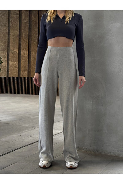 Buklemoda Gray Front Stitched Thessaloniki Trousers