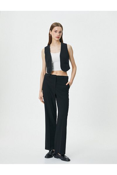 Koton Silvery Stripe Detailed Crop Vest with Pockets