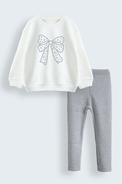 MARKOLL 1-5 Years Old Bow Printed Sweatshirt Tights Bottom Top Set