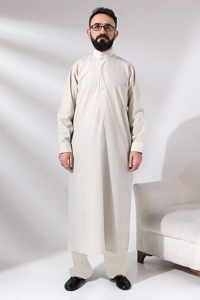 ihvanonline Cream Çınar Dagron Fabric Men's Hajj Umrah Outfit Fistan Set