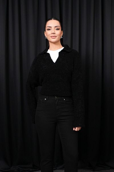 Tuba Butik Polo Neck Soft Textured Knitwear Women's Sweater