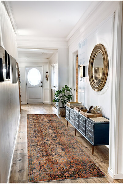 BigArts Home Modern Eskitme Desenli Salon Mutfak Halısı Yolluk ve Yuvarlak Ke...