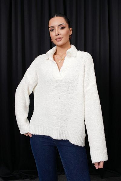 Tuba Butik Polo Neck Soft Textured Knitwear Women's Sweater