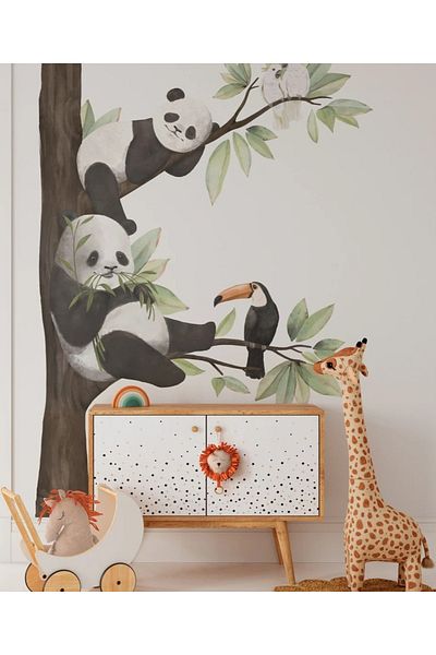 efekt reklam Pandas on a Large Size Tree Kids Room-Nursery-Kindergarten Wall Adhesive Sticker Set