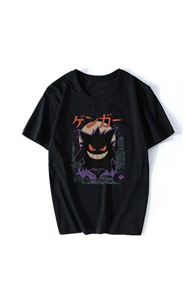 DEEFWEAR Tricou negru Harajuku Y2K Ghost Kaiju Pokemon unisex