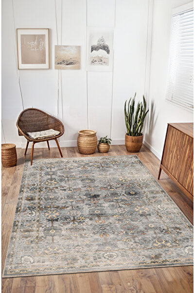 BigArts Home Gri Soft Pastel Vintage Desenli Salon Halısı, Dokuma Taban Dekor...