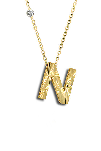 Demas Gold Pırlanta 14 Ayar Altın Kalemli N Harfi Kolye