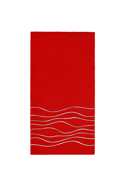 Story مجموعة من 16 منديلًا ورقيًا باللون الأحمر بنمط خطوط متموجة فضية مقاس 40...