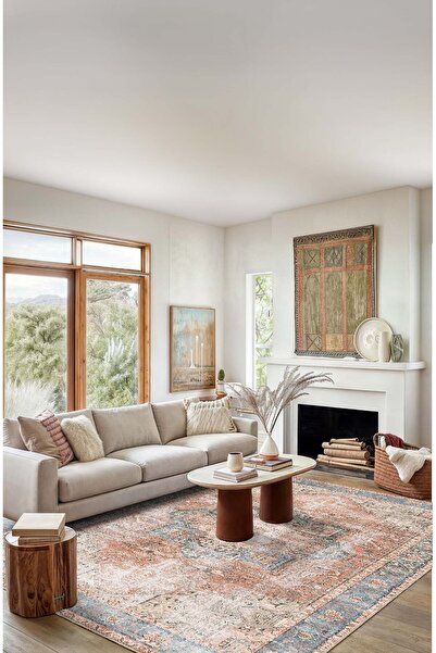 BigArts Home Soft Pastel Vintage Desenli Salon Halısı, Dokuma Taban Dekoratif...