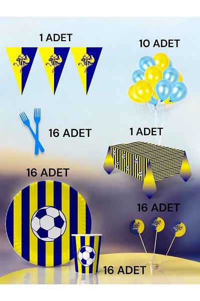 VibeHome 16 Person Navy Blue Yellow Fan L Pack - Birthday Party & Fun Events