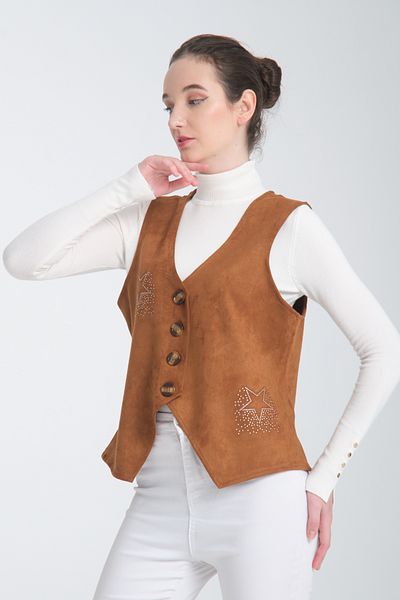 Wissi Life Scuba Suede V-Neck Stone Tan Vest