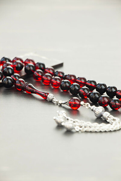 Tesbih Otağı Sphere Cut Fire Amber 925 Sterling Silver Tasseled Rosary