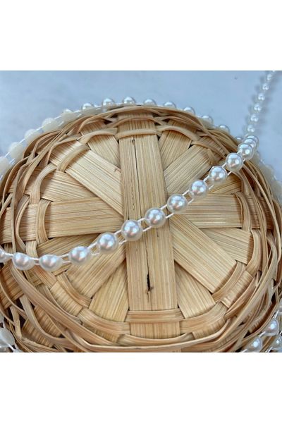 Bukle İplik Single Row 6mm Half Pearl (Cream Color) Decorative Ribbon / 5 Yards