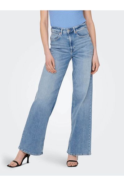 ONLY Onlmadison Jeanshose mit hoher Taille und weitem Bein für Damen 15282975   Hellblau