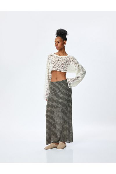 Koton Lined Midi Length Slim Fit Semi Sheer Textured Skirt