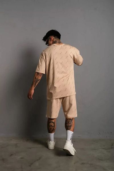 Moka Shopin Mokashopin Men's Digital Printed Double Shorts Set - Beige