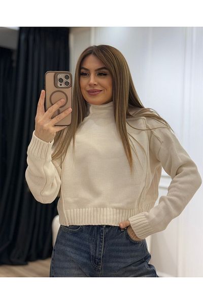 İkra Crop Stand Collar Knitwear Sweater