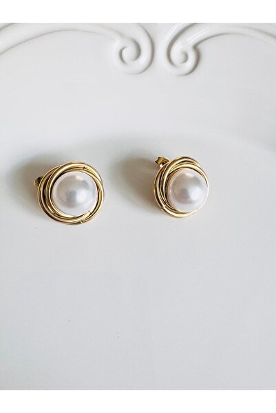 DEVİ fashion İnci Sarmal Düğme Küpe 2 Cm