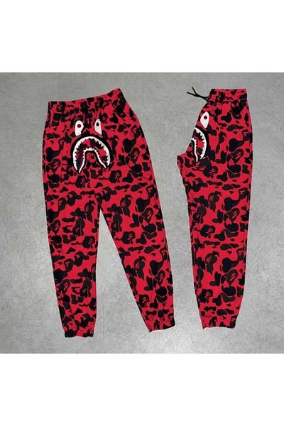 Moka Shopin Mokashopin Men's Red Bape Shark Pattern Digital Printed Sweatpants