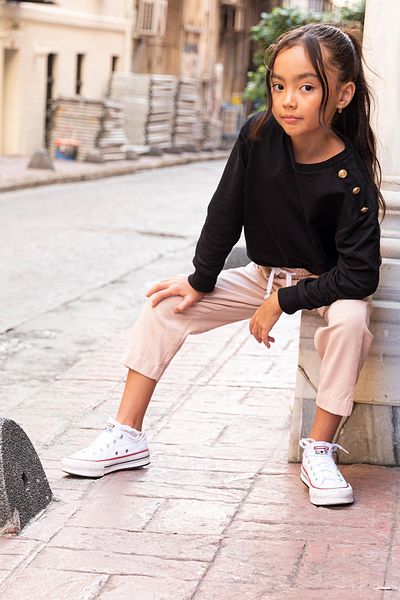 for you kids Set of 2 Shoulder Button Stone Gabardine Pants