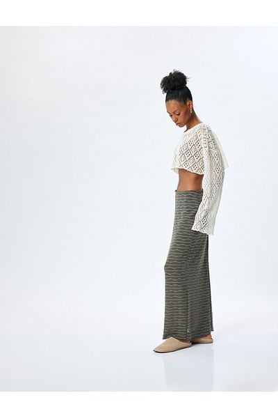 Koton Lined Midi Length Slim Fit Semi Sheer Textured Skirt