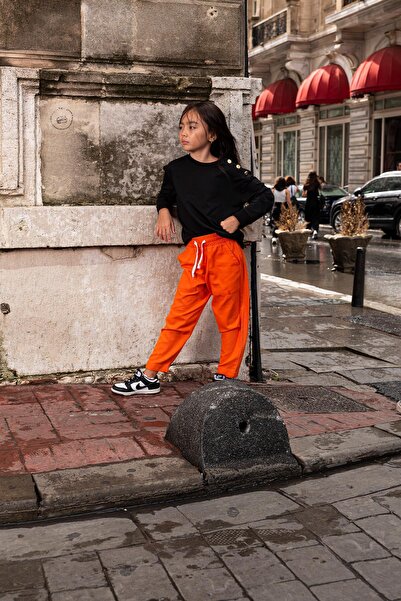 for you kids Orange Gabardine Trousers Set with 2 Shoulder Buttons