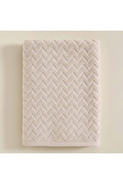 Chakra Zigzag Banyo Havlusu 70x140 cm Ekru/Bej
