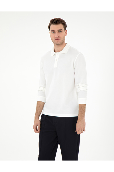 Pierre Cardin Ekru Slim Fit Kıvrılmaz Yaka Sweatshirt 50307408-VR019