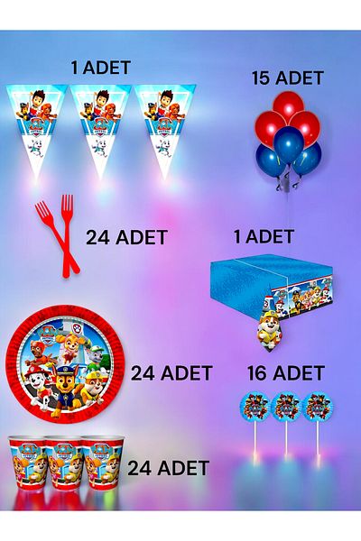 VibeHome Paw Patrol Themed L Pack for 24 - Birthday Party and Fun Events