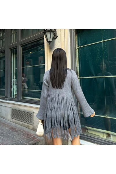 Cistern İstanbul Women's Gray Crew Neck Tassel Detailed Knitwear Sweater