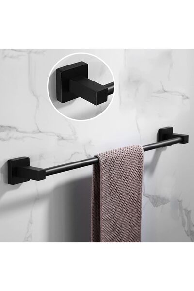 AlzinaStore "Mat Siyah Metal Havlu Askısı - Duvara Monte, Paslanmaz Çelik, Ba...