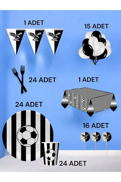VibeHome Black and White Themed L Pack for 24 - Birthday Party and Fun Events