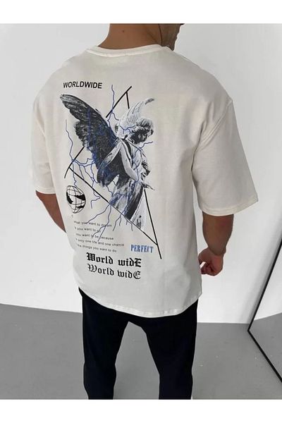 JANES Λευκό μπλουζάκι Unisex Oversize με στάμπα με λαιμόκοψη