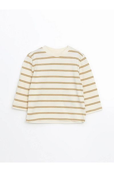 LC Waikiki Lcw Baby Brown Crew Neck Striped Baby Boy T-Shirt and Sling Pants 2-Piece