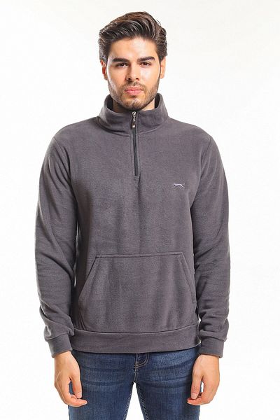 Slazenger Men's Sweatshirt - Kangaroo Pocket and Zipper, K.Gray