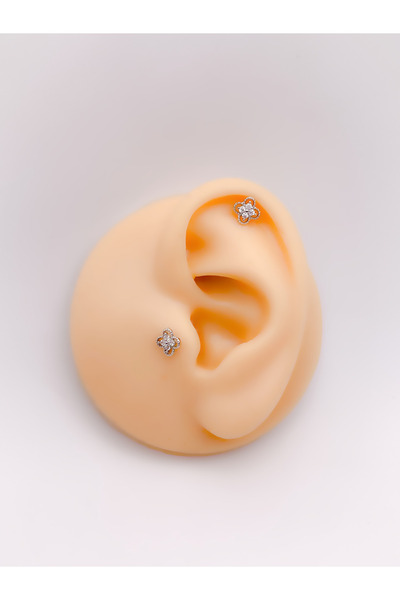 Trinos Cerrahi Çelik Piercing Marka Model Mini Yonca Kıkırdak Helix Tragus Pi...