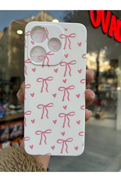 OVADA Xiaomi Redmi 13 Uyumlu Kalp Ve Kurdele Desenki Kabartma Baskılı Kılıf