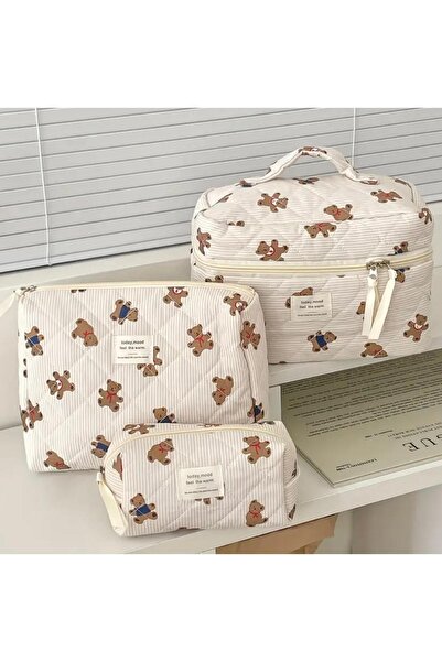 Burroe Atalier مجموعة من 3 حقيبة مكياج على شكل دمية دب إكرو