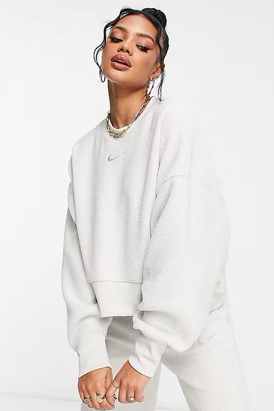 Nike Îmbrăcăminte sportivă Plush Mod Crop Crew Hanorac Stone Femei Wide Fit Plush Hanorac Stone