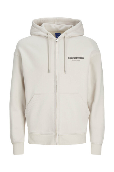 Jack & Jones Ανδρικό φούτερ με κουκούλα εκρού 12241691_jorvesterbro Sweat Zip Hoo