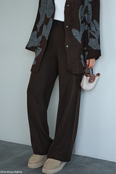 Lupies Kadın Koyu Kahve Yüksel Bel Basic Triko Pantolon