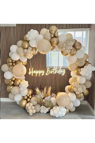 Laviyosa Σετ μπαλόνι με αλυσίδα Gold-Sea Sand-White 3 χρωμάτων - Στολίδι για πάρτι γενεθλίων